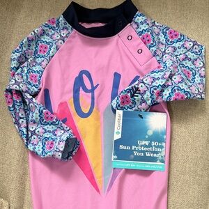 Coolibar Kids Rashguard - Pink with Blue and Yellow Accents NWT